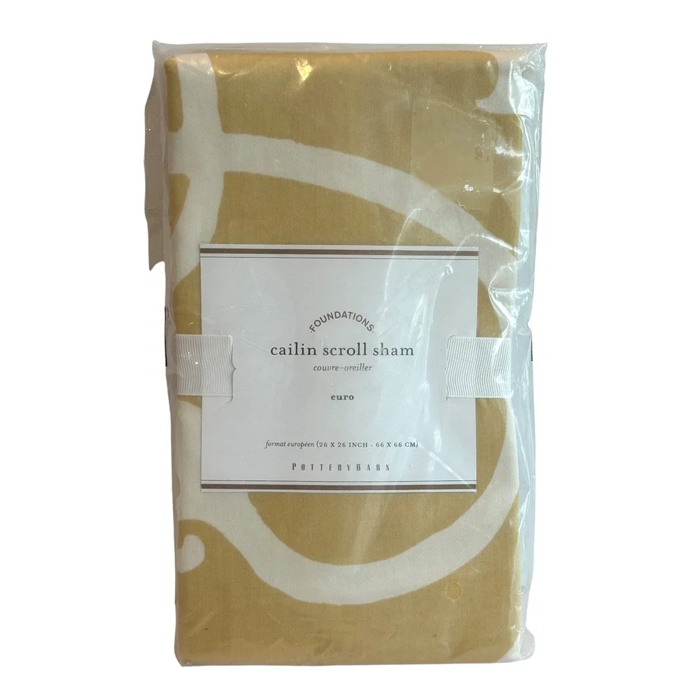 Pottery Barn Euro Sham Pillow Cover Cailin Scroll Yellow White Cotton NWT‎